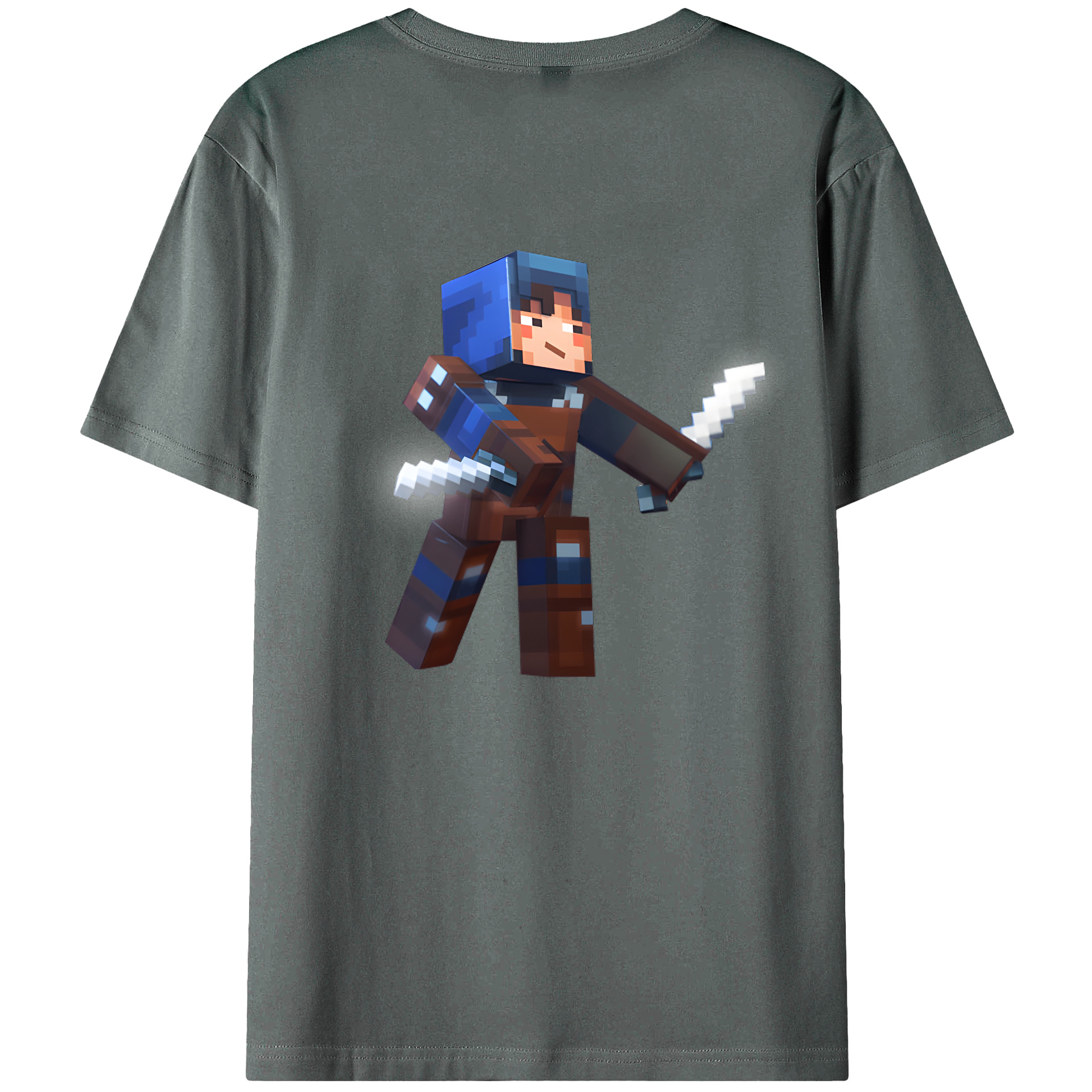 （画像用） マインクラフト ブロックの世界 Minecraft MC Block world 綿100％半袖Tシャツ（背面プリント）